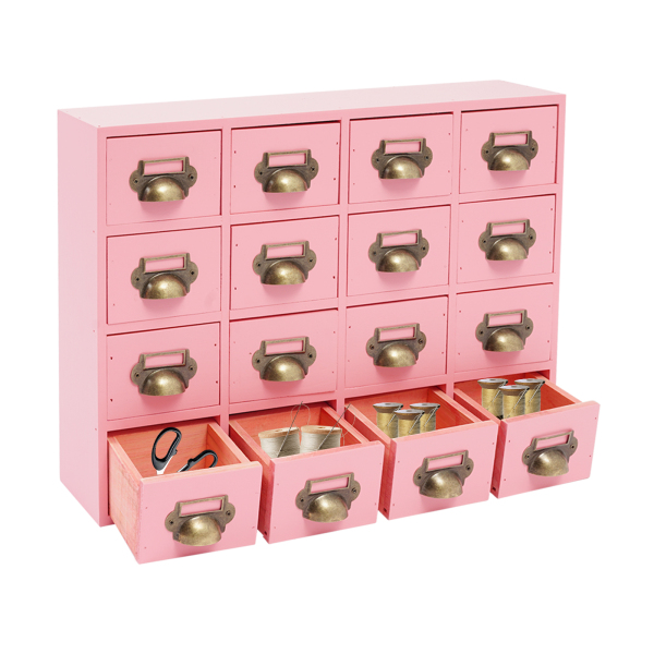 Schubladen-Aufbewahrungsschrank, 16-Schubladen-Schrank, Medizinschrank aus Holz, Schubladen-Organizer für den Schreibtisch – Pink
