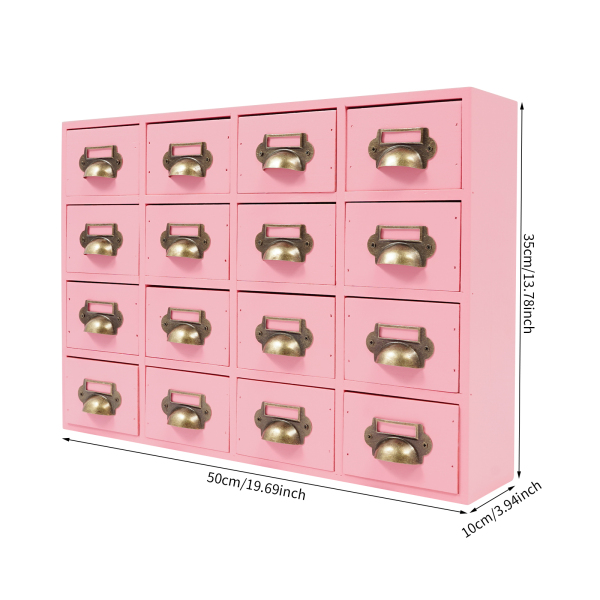 Schubladen-Aufbewahrungsschrank, 16-Schubladen-Schrank, Medizinschrank aus Holz, Schubladen-Organizer für den Schreibtisch – Pink