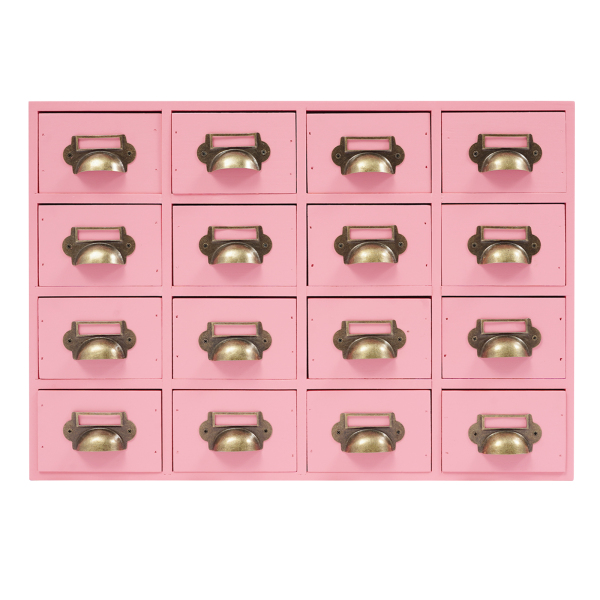Schubladen-Aufbewahrungsschrank, 16-Schubladen-Schrank, Medizinschrank aus Holz, Schubladen-Organizer für den Schreibtisch – Pink