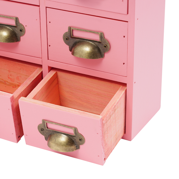Schubladen-Aufbewahrungsschrank, 16-Schubladen-Schrank, Medizinschrank aus Holz, Schubladen-Organizer für den Schreibtisch – Pink