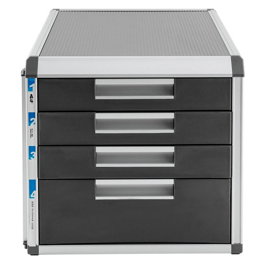 4 Fächer Aluminiumlegierung Schubladenbox, Abschließbare Aufbewahrung Ablagebox