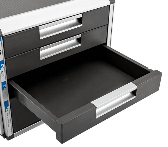 4 Fächer Aluminiumlegierung Schubladenbox, Abschließbare Aufbewahrung Ablagebox