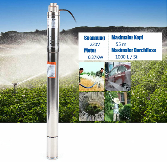 2 Zoll 370W Tiefbrunnenpumpe Edelstahl  Tauchpumpe Wasserpumpe Pumpendurchmesser