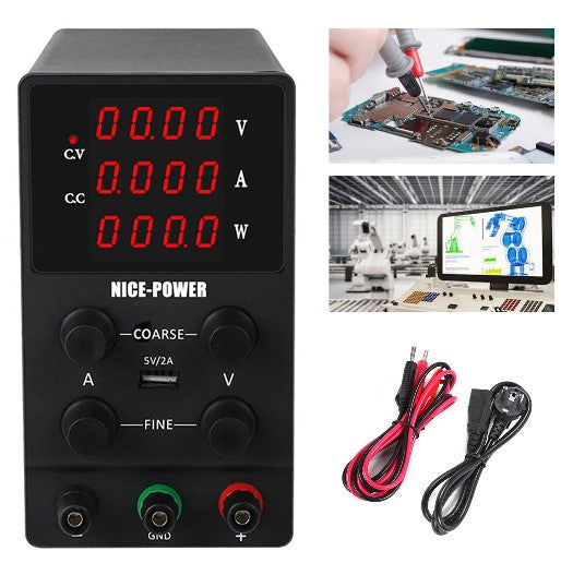 Labornetzgerät Labornetzteil 0-30V 0-10A Regelbar Netzgerät mit LED-vierstellige Anzeige USB-Ladeschnittstelle