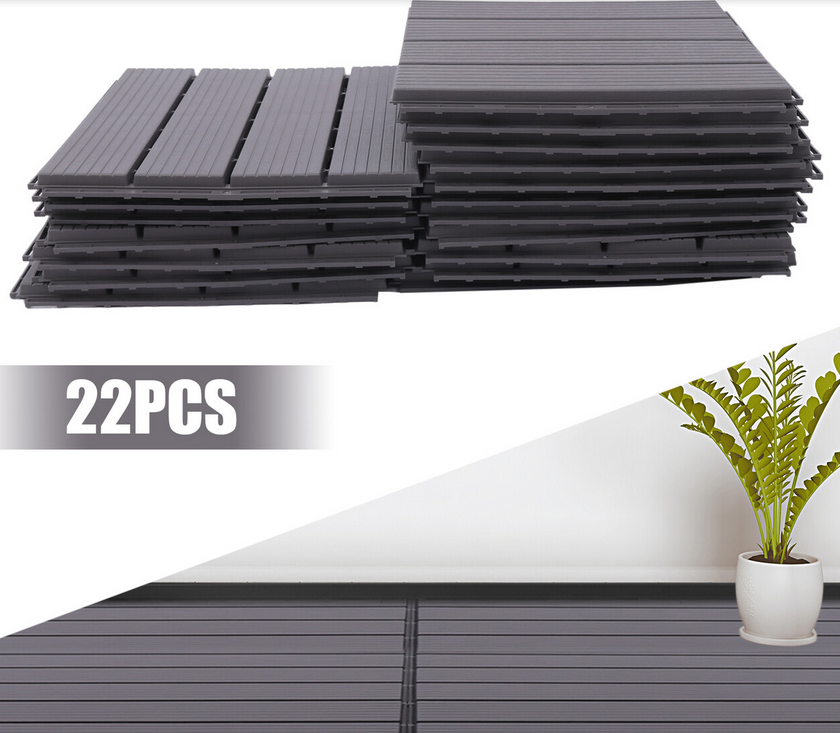 22 Stück Holz-Kunststoff-Verbund-Terrassenfliesen,30,5 x 30,5cm, Holzdielen, Balkonfliesen