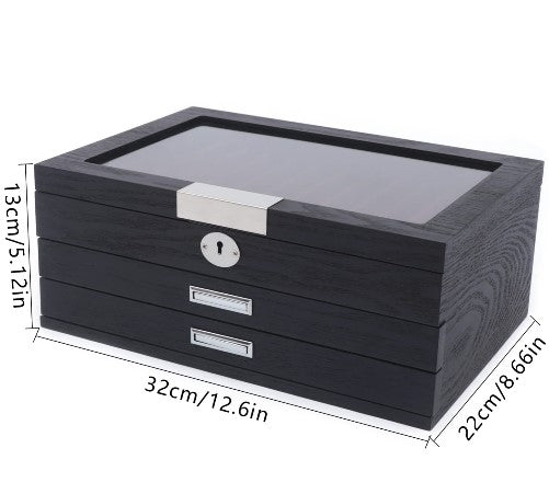 Stifthalterbox aus Holz 34 Slots Stiftebox Stifte Sammelbox mit Vitrine 3 Schichten Füllfederhalter Organizer Box Schwarz