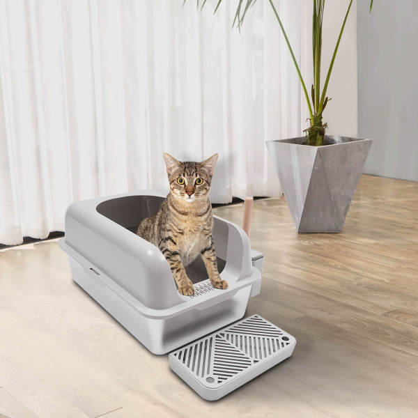 Katzentoilette aus Edelstahl, Katzentoilette mit Schutzschaufel, groe  Katzentoilette