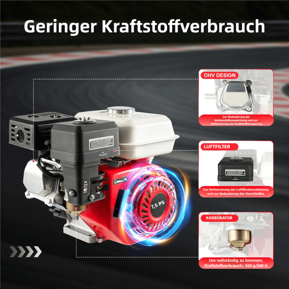Benzinemotor, 7,5 pk, 4,4 kW, staande motor, industriële