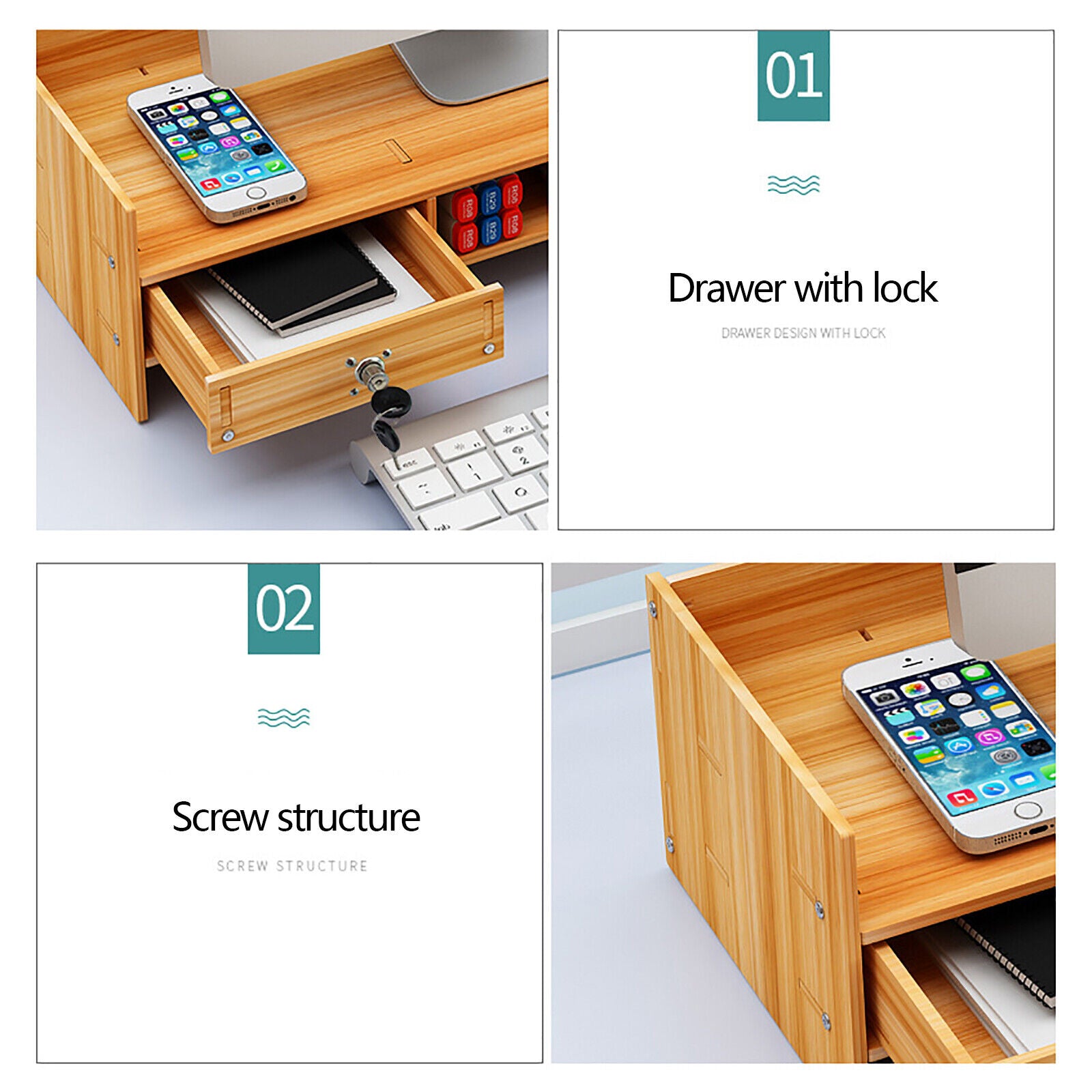 Holz-Schreibtisch-Organizer, Mobiler Computer-Halter Desktop-Speicher-Organizer
