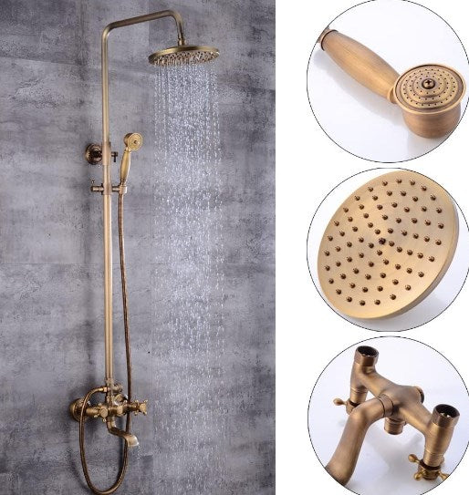 Retro Duschset, Antik Messing Duschsystem, Wasserhahn Messing Antik Mit Höhenverstellbar Umfassen Handbrause
