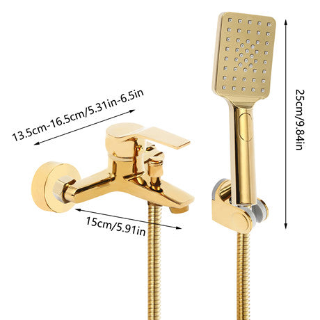 Badewannenarmatur mit Handbrause, Wannenarmatur Duschbrause, Brausehalter Dusche Set , für Badezimmer, gold