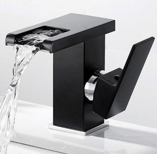 Wasserfall Wasserhahn Bad Waschtischarmatur mit LED Farbewechsel Beleuchtung, Moderner Stil