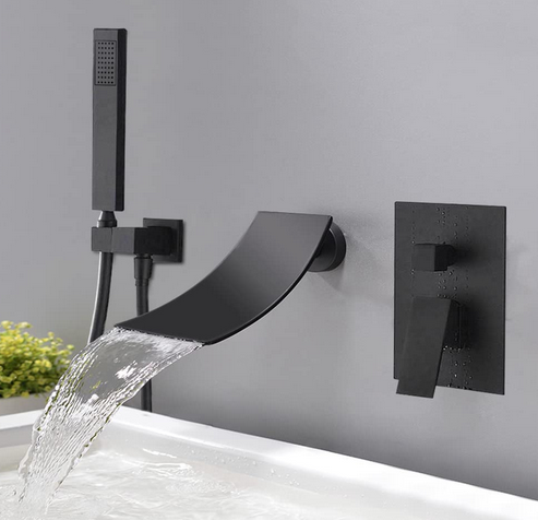 Wasserfall Bad Armaturen Badewanne Wasserhähne Wand Montiert Handbrause Schwarz