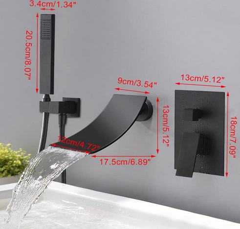 Wasserfall Bad Armaturen Badewanne Wasserhähne Wand Montiert Handbrause Schwarz
