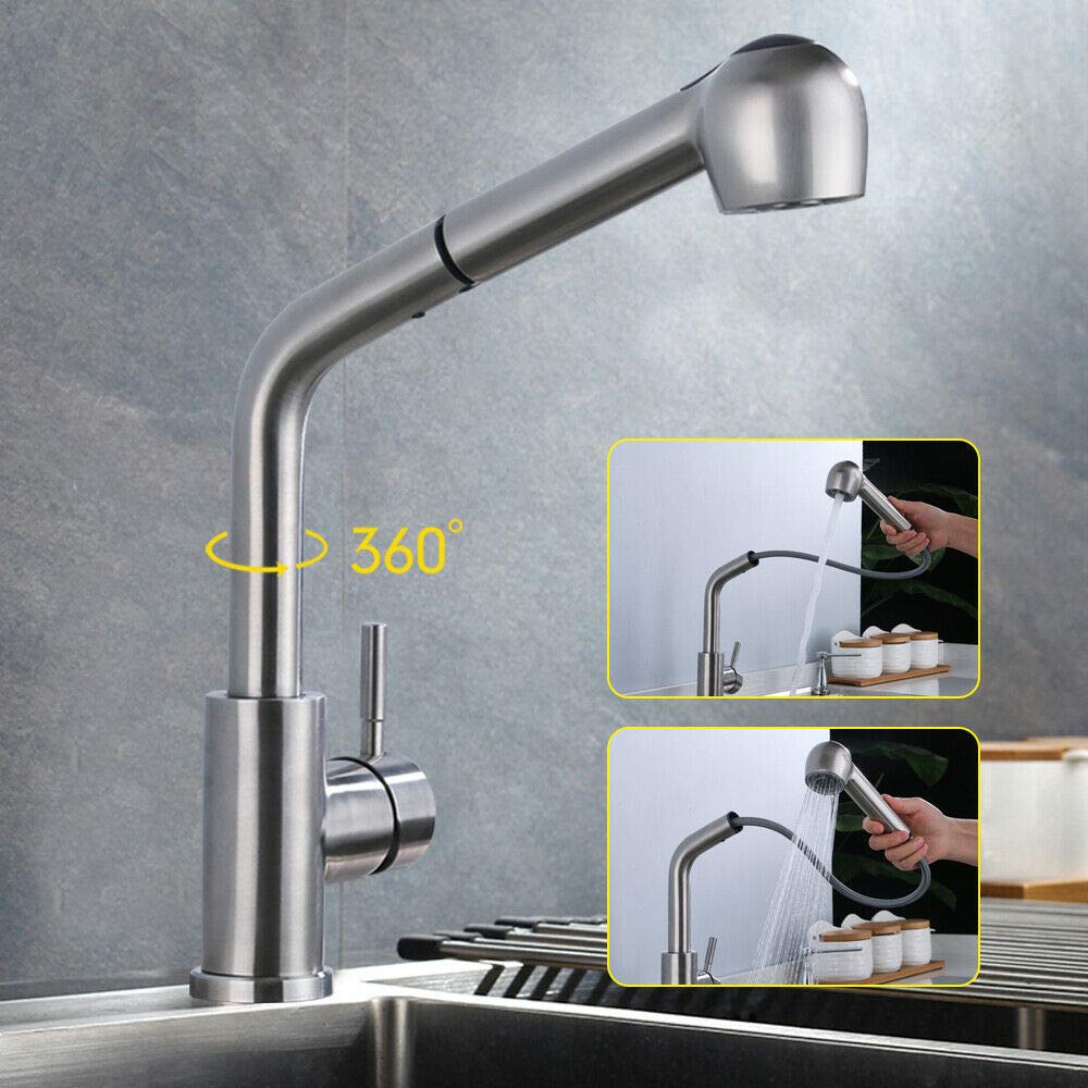 Küchenarmatur Ausziehbar In Weiß – Mit Brausekopf, 360° Drehbar, Aus Messing, Für Spüle & Waschbecken