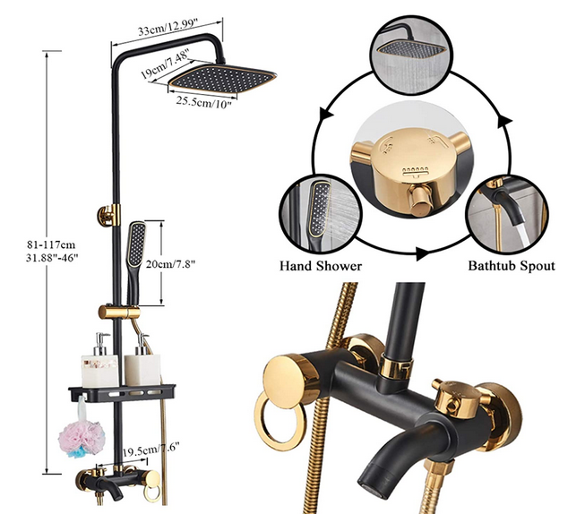 Bad Duscharmatur Set mit Schubstange Schwarz Duschset Regendusche mit Handbrause