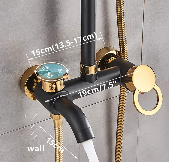 Bad Duscharmatur Set mit Schubstange Schwarz Duschset Regendusche mit Handbrause