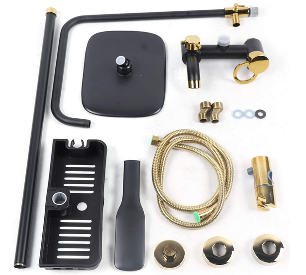 Bad Duscharmatur Set mit Schubstange Schwarz Duschset Regendusche mit Handbrause