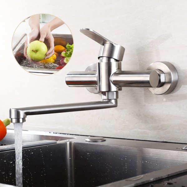 360° Drehbare Wandarmatur Küchenarmatur aus Edelstahl 304 Wand-Mischbatterie Single Lever Mixer Tap für Küchen