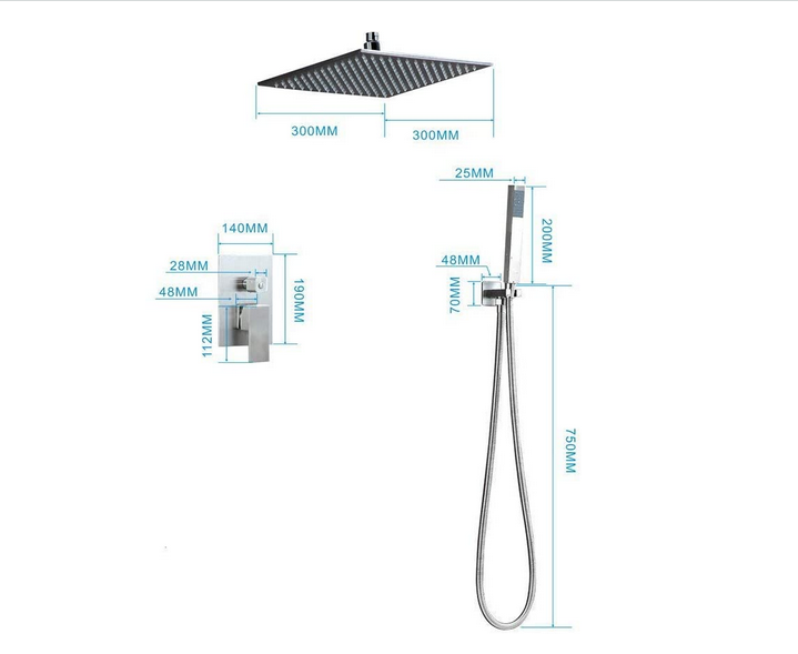 30 * 30cm Quadratisch Duschset mit LED Regen Kopfbrause und Handbrause
