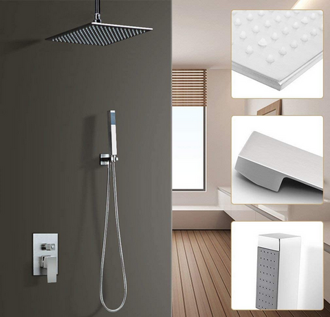 30 * 30cm Quadratisch Duschset mit LED Regen Kopfbrause und Handbrause