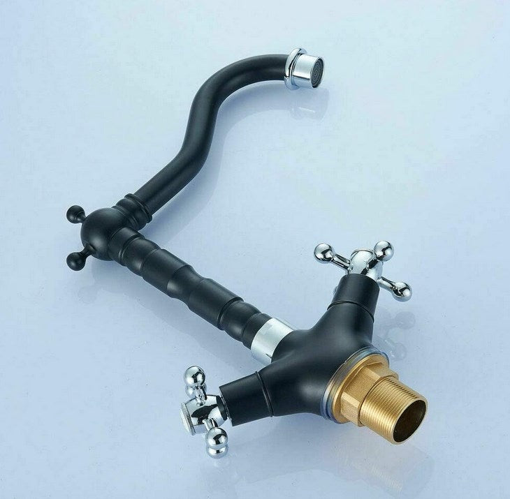 Retro Armatur Kreuzgriff Wasserhahn 360° Drehbar Wasserhahn für Küche und Bad Schwarz