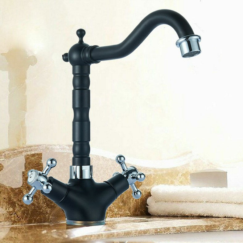 Retro Armatur Kreuzgriff Wasserhahn 360° Drehbar Wasserhahn für Küche und Bad Schwarz
