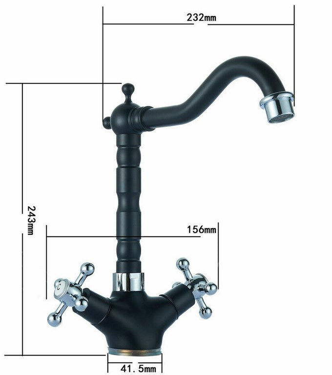 Retro Armatur Kreuzgriff Wasserhahn 360° Drehbar Wasserhahn für Küche und Bad Schwarz