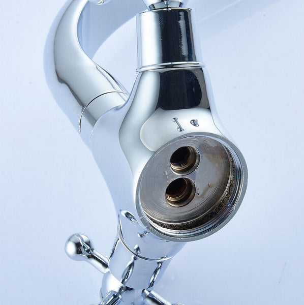 Retro Zweigriffmischer Messing Doppelgriff Waschbecken-Armaturen Wasserhahn Ein-Loch Badarmatur Küchenarmatur