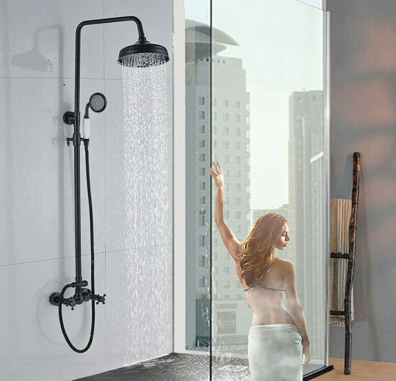 20cm 8" Schwarz Badezimmer Duscharmatur Set Regenduschkopf Duscharmatur