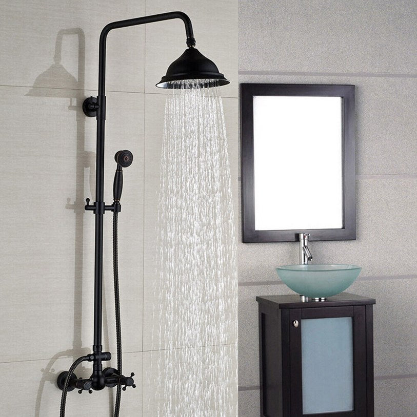 8" Retro Schwarz Duschsystem, 3 in 1 Dusche Duschset Duscharmatur