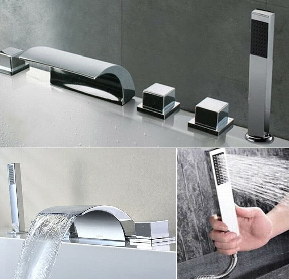 5-Loch Wasserfall Mixer Wasserhahn Badewanne Wasserhahn Regendusche Handbrause Set