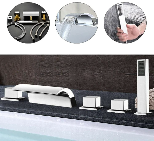 5-Loch Wasserfall Mixer Wasserhahn Badewanne Wasserhahn Regendusche Handbrause Set