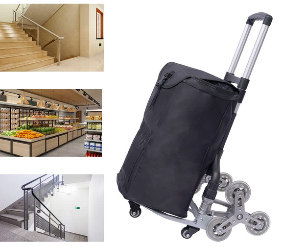 Klappbar Aluminium Treppenwagen Treppensteiger Sackkarre Transport Wagen mit 10 Rädern Schwarz Schwarzer Höhenverstellba