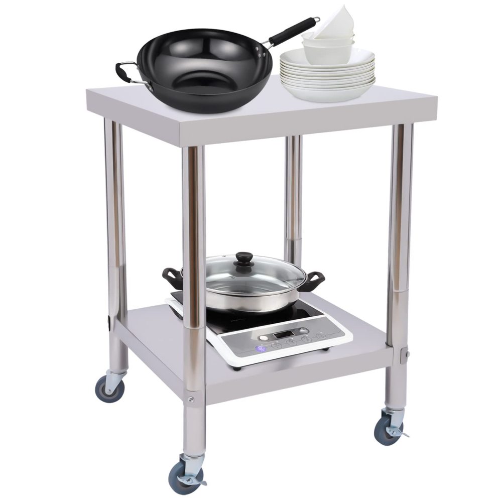 HUOLE Edelstahltisch Mit Rollen – 61x61 Cm, 150 Kg Tragkraft, Gastro- Arbeitstisch Für Küche, Garage & Werkstatt Edelstahltisch Mit Rollen 61x61
