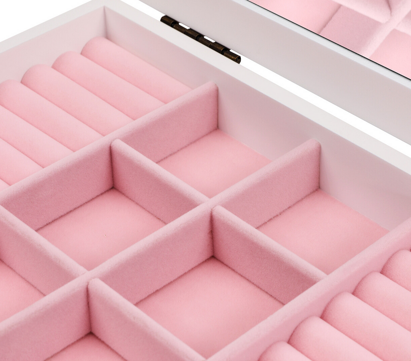 Schmuckkästchen mit 7 Ebenen, Schmuckaufbewahrung mit Schubladen und Spiegel, Halskette Spiegel Samt Aufbewahrungsbox