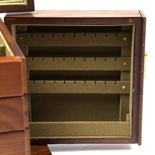 Holz Groß Schmuckkästchen 5 Ebenen Schmuckkoffer mit 5 Schubladen, 2 Ausklappbare Schränke und Spiegel