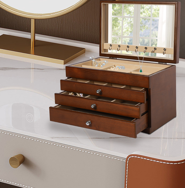 4-stufiger Schmuckkasten, hölzerner Schmuckorganisator, Schmuckaufbewahrung mit Schubladen, Samtauskleidung