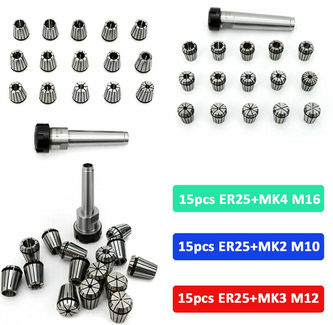 MK2 MK3 MK4 430E Spannzangenfutter ER25 Spannzangensatz 0.015mm Genauigkeit (MK2 M10)