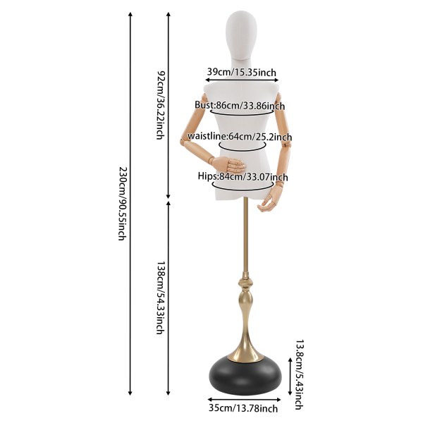 Schneiderpuppe, 140–200 cm, mit schwarzem Sockel, höhenverstellbar, Kleiderständer