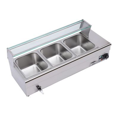 1200W Buffetwärmer mit Thermometer und Ablasshahn 3 x 6 L Edelstahl Buffetwärmer Speisenwärmer elektrisch Buffet Wärmer