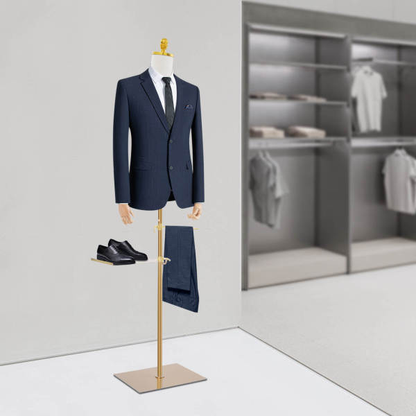 Torso-Präsentationsständer für männliche Models mit Hosenhalter und Schuhhalter – Präsentationsmodell, Anzugständer Torso-Präsentationsständer für männliche Models mit Hosenhalter und Schuhhalter – Präsentationsmodell, Anzugständer