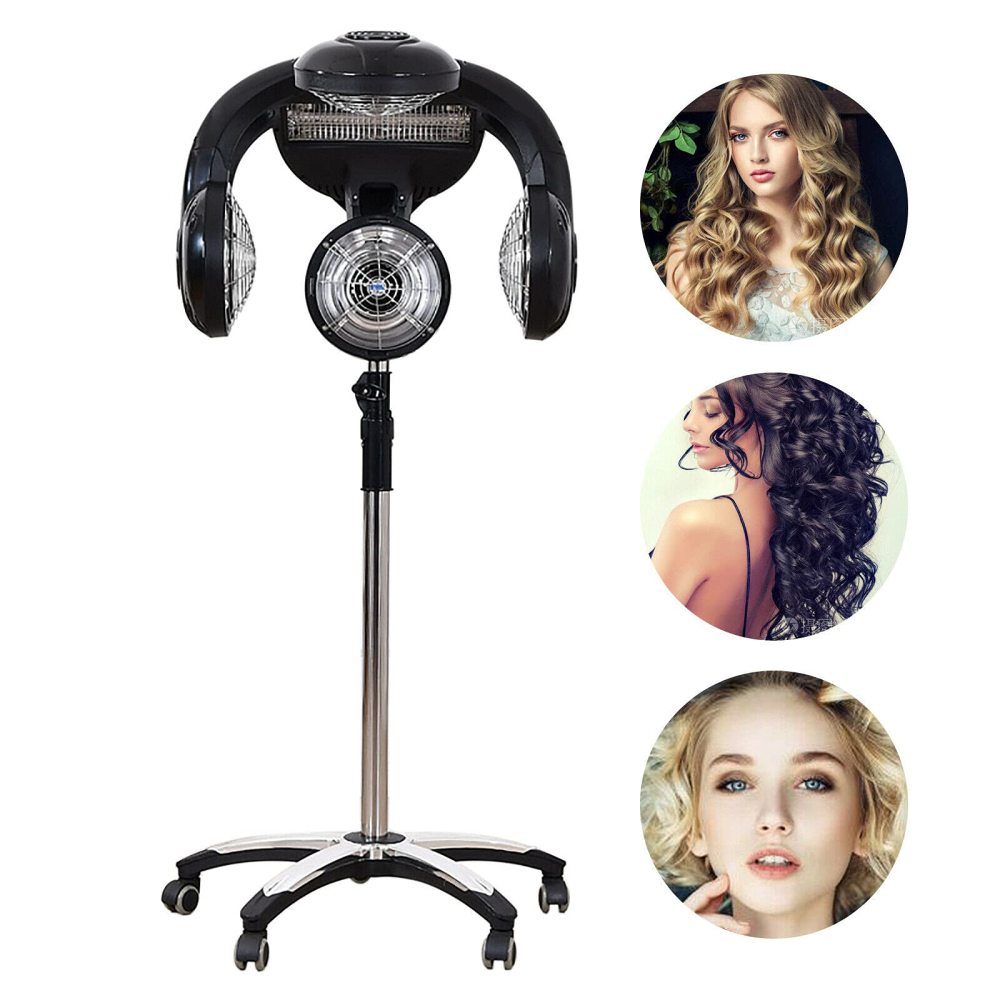 Einstellbare Trockenhaube 125-161 cm, Salon-Haartrockner 1400W mit Ständer, stehender Friseur-Haartrockner für professionelles Haarstyling & Trocknen – schwarz, höhenverstellbar, stabile Basis 64 cm