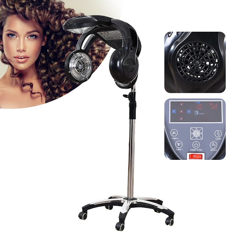 Einstellbare Trockenhaube 125-161 cm, Salon-Haartrockner 1400W mit Ständer, stehender Friseur-Haartrockner für professionelles Haarstyling & Trocknen – schwarz, höhenverstellbar, stabile Basis 64 cm