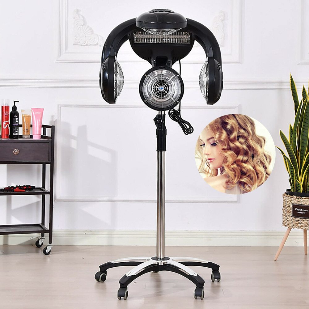 Einstellbare Trockenhaube 125-161 cm, Salon-Haartrockner 1400W mit Ständer, stehender Friseur-Haartrockner für professionelles Haarstyling & Trocknen – schwarz, höhenverstellbar, stabile Basis 64 cm