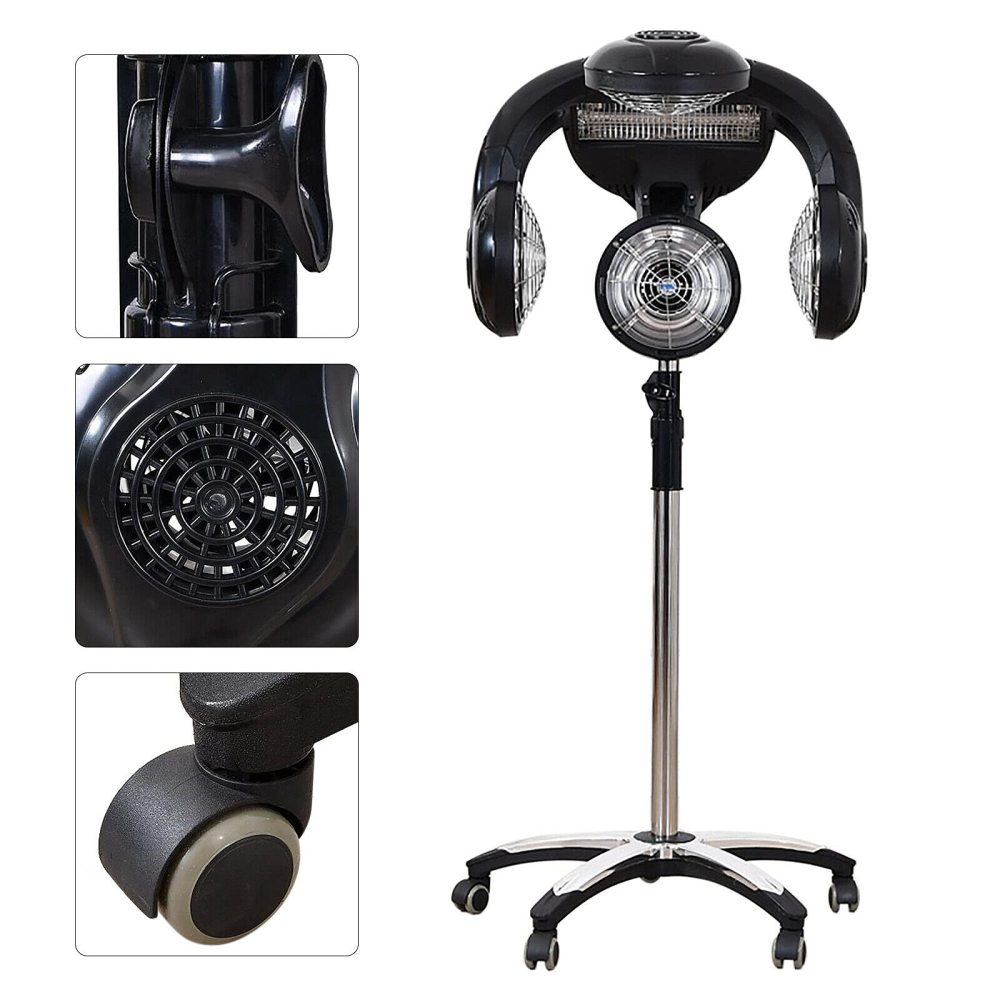 Einstellbare Trockenhaube 125-161 cm, Salon-Haartrockner 1400W mit Ständer, stehender Friseur-Haartrockner für professionelles Haarstyling & Trocknen – schwarz, höhenverstellbar, stabile Basis 64 cm