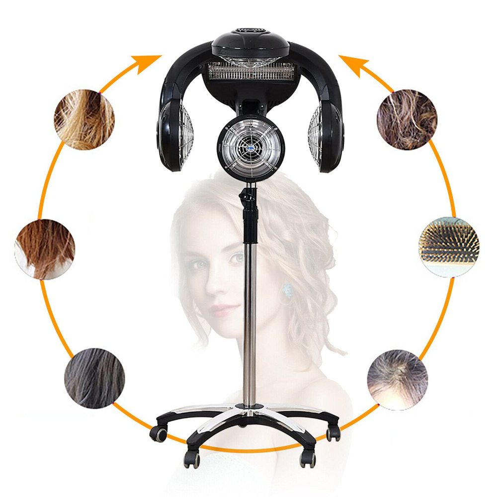 Einstellbare Trockenhaube 125-161 cm, Salon-Haartrockner 1400W mit Ständer, stehender Friseur-Haartrockner für professionelles Haarstyling & Trocknen – schwarz, höhenverstellbar, stabile Basis 64 cm