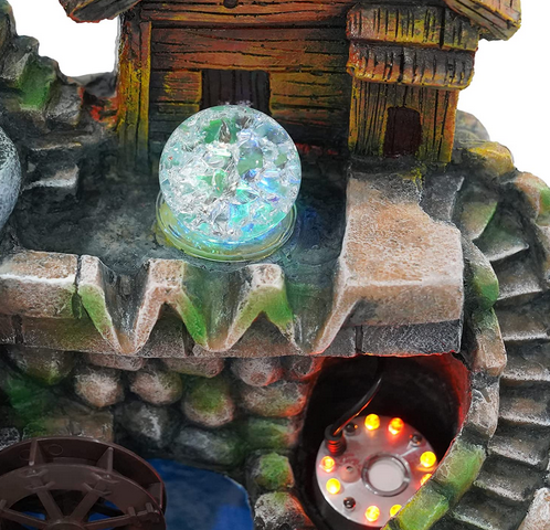 Zimmerbrunnen mit Nebel LED Beleuchtung, Tischbrunnen Zimmerbrunnen GartenAquariumHarz Desktop-Brunnen