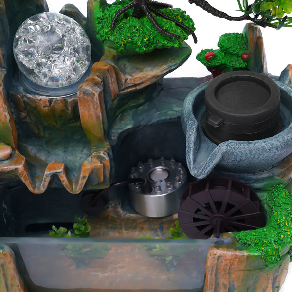 Zimmerbrunnen mit Nebel LED Beleuchtung, Tischbrunnen Zimmerbrunnen GartenAquariumHarz Desktop-Brunnen