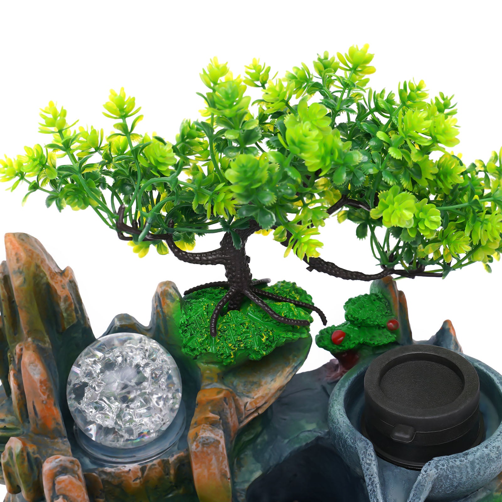 Zimmerbrunnen mit Nebel LED Beleuchtung, Tischbrunnen Zimmerbrunnen GartenAquariumHarz Desktop-Brunnen